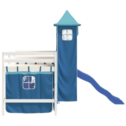 Cama alta para criança com torre 80x200 cm pinho maciço azul