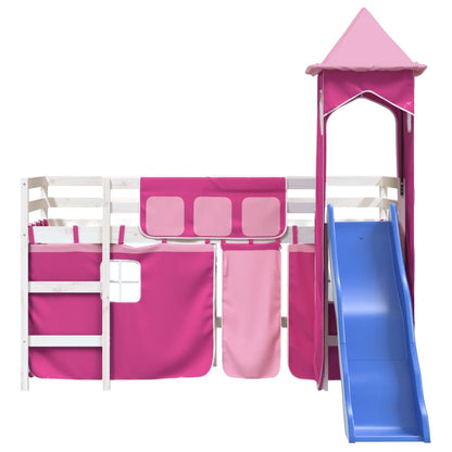 Cama alta para criança com torre 80x200 cm pinho maciço rosa