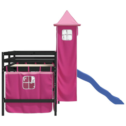 Cama alta para criança com torre 80x200 cm pinho maciço rosa