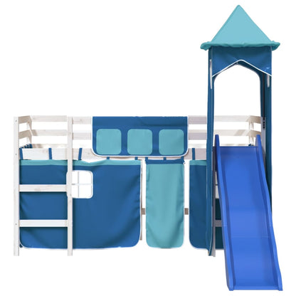 Cama alta para criança com torre 90x190 cm pinho maciço azul