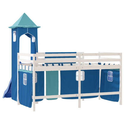 Cama alta para criança com torre 90x190 cm pinho maciço azul