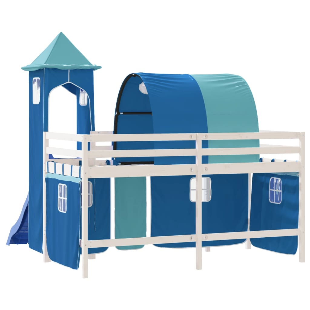 Cama alta para criança com torre 80x200 cm pinho maciço azul