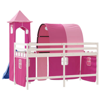 Cama alta para criança com torre 80x200 cm pinho maciço rosa