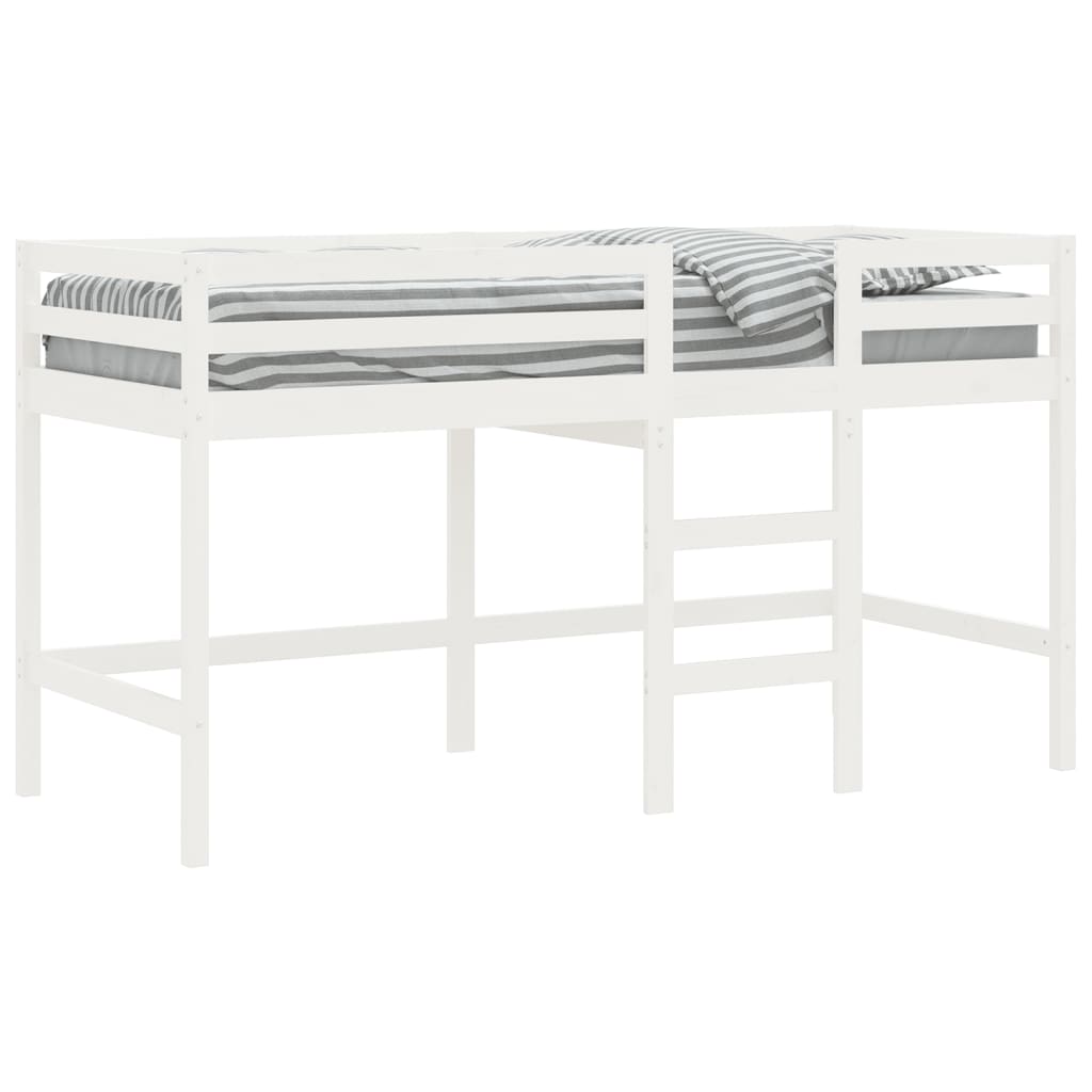 Cama alta p/ criança c/ escada 80x200 cm pinho maciço branco