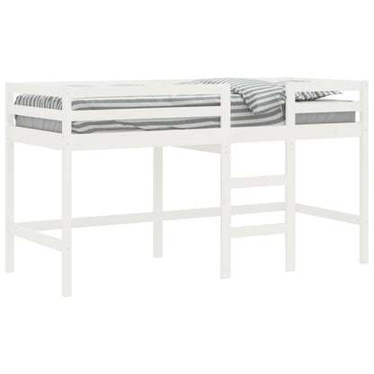 Cama alta p/ criança c/ escada 80x200 cm pinho maciço branco