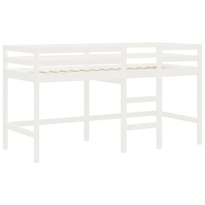 Cama alta p/ criança c/ escada 80x200 cm pinho maciço branco