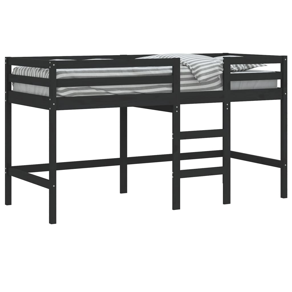 Cama alta p/ criança c/ escada 80x200 cm pinho maciço preto