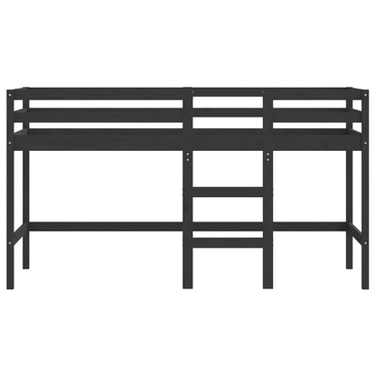 Cama alta p/ criança c/ escada 90x200 cm pinho maciço preto