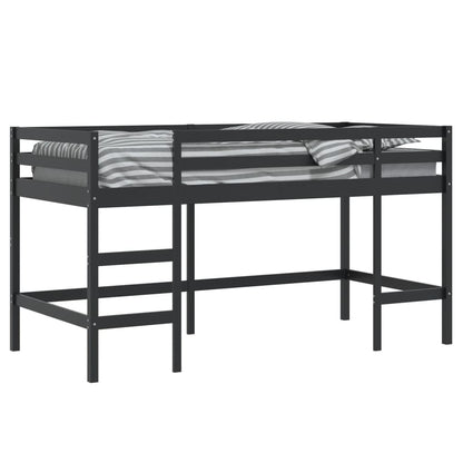 Cama alta p/ criança c/ escada 80x200 cm pinho maciço preto