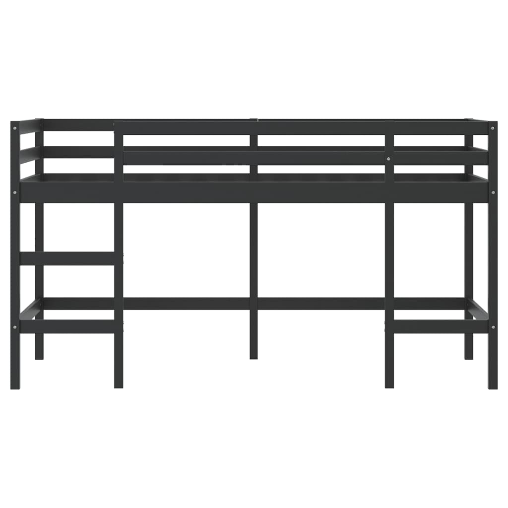 Cama alta p/ criança c/ escada 80x200 cm pinho maciço preto