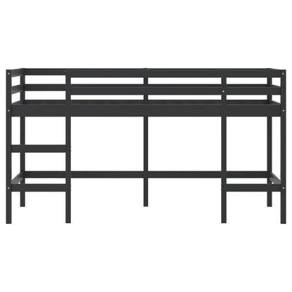 Cama alta p/ criança c/ escada 80x200 cm pinho maciço preto