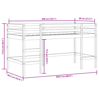 Cama alta p/ criança c/ escada 80x200 cm pinho maciço preto