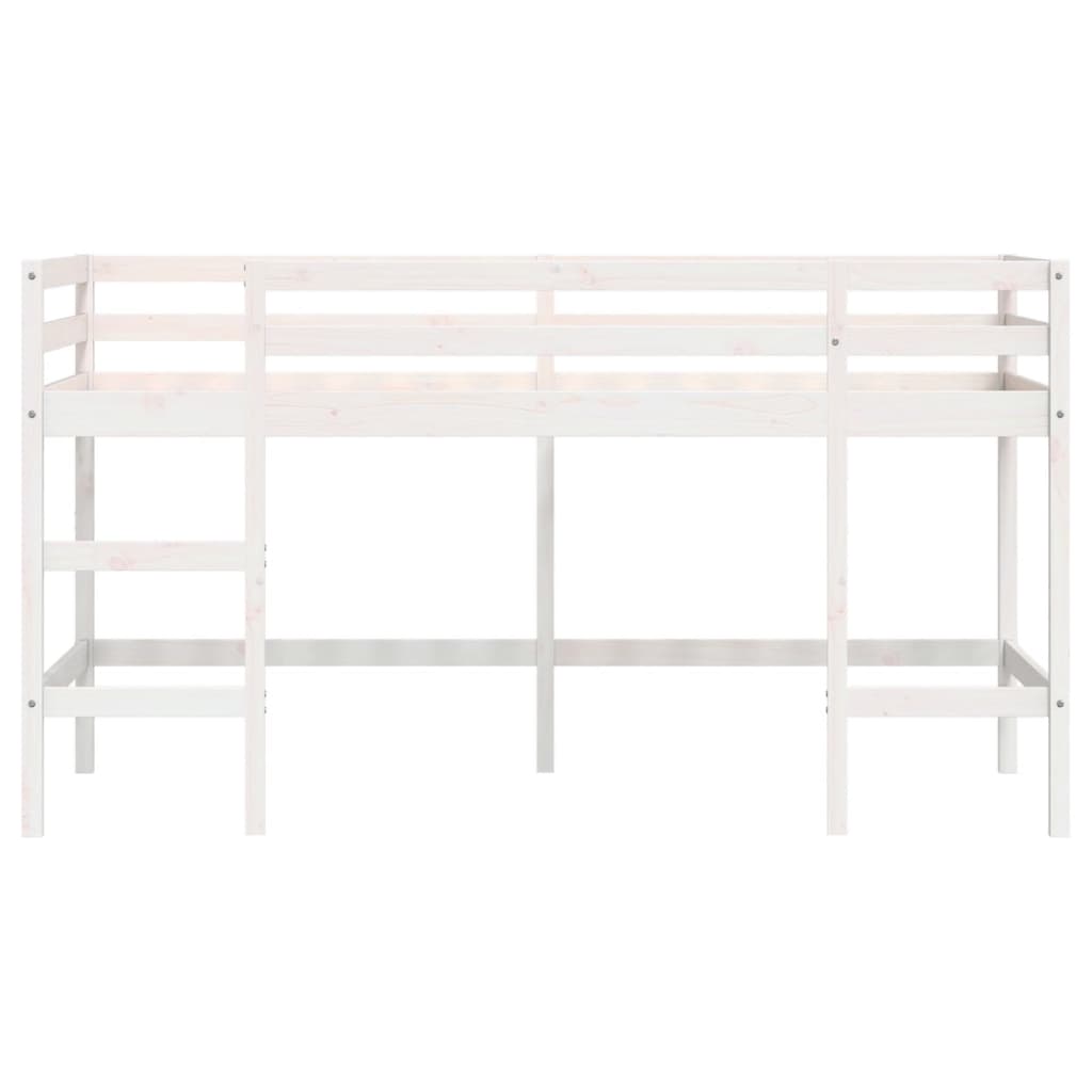 Cama alta p/ criança c/ escada 90x200 cm pinho maciço branco