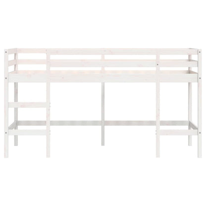 Cama alta p/ criança c/ escada 90x200 cm pinho maciço branco