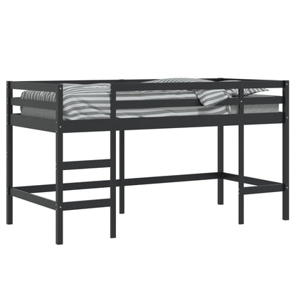 Cama alta p/ criança c/ escada 90x200 cm pinho maciço preto