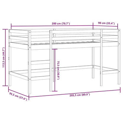 Cama alta p/ criança c/ escada 90x200 cm pinho maciço preto