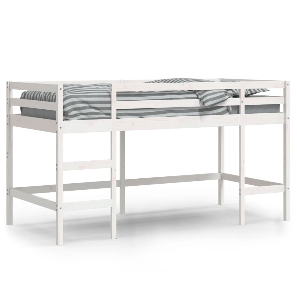 Cama alta p/ criança c/ escada 90x190 cm pinho maciço branco