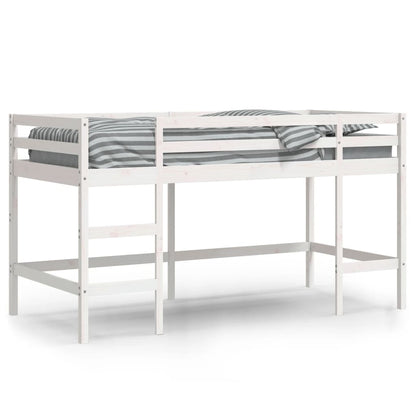 Cama alta p/ criança c/ escada 90x190 cm pinho maciço branco