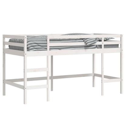 Cama alta p/ criança c/ escada 90x190 cm pinho maciço branco