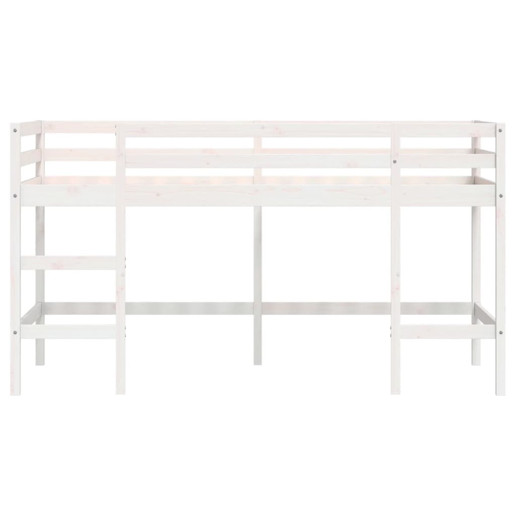 Cama alta p/ criança c/ escada 90x190 cm pinho maciço branco