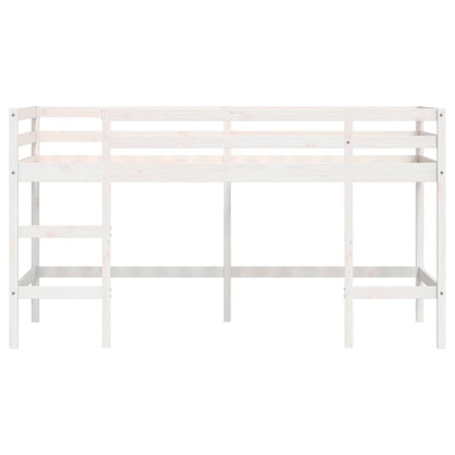 Cama alta p/ criança c/ escada 90x190 cm pinho maciço branco