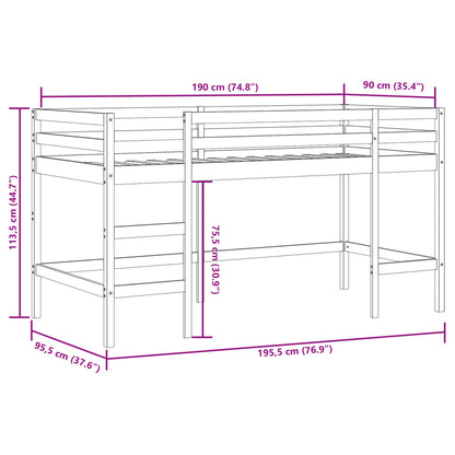 Cama alta p/ criança c/ escada 90x190 cm pinho maciço branco