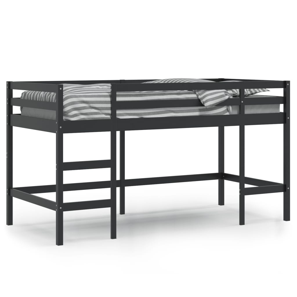 Cama alta p/ criança c/ escada 90x190 cm pinho maciço preto