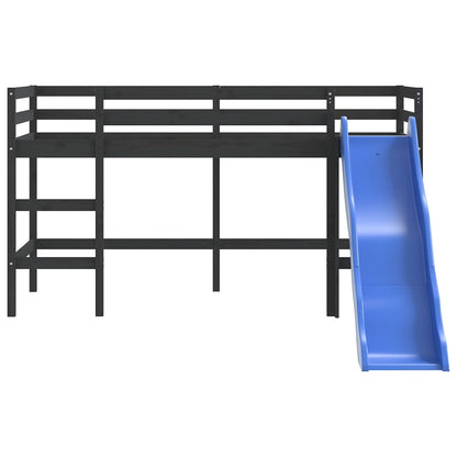 Cama alta p/ criança c/ escorrega 80x200 cm pinho maciço preto