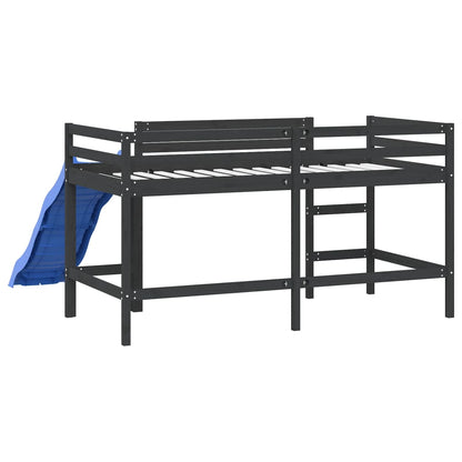 Cama alta p/ criança c/ escorrega 80x200 cm pinho maciço preto