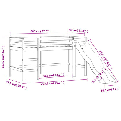 Cama alta p/ criança c/ escorrega 90x200 cm pinho maciço preto