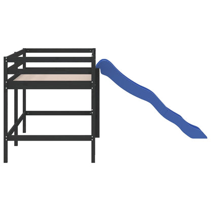 Cama alta p/ criança c/ escorrega 90x190 cm pinho maciço preto