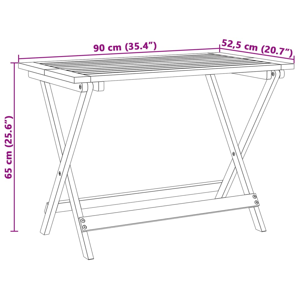 Mesa de jardim dobrável 90x52,5x65 cm madeira de acácia maciça