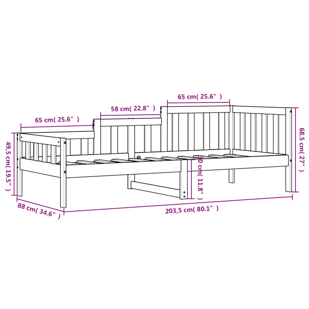 Sofá-cama 80x200 cm madeira de pinho maciça branco