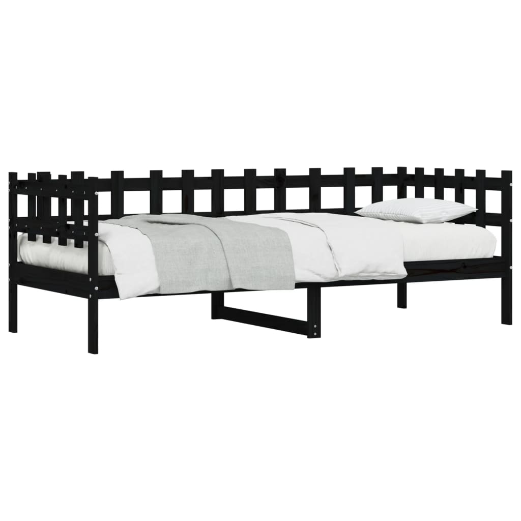 Sofá-cama 90x190 cm madeira de pinho maciça preto