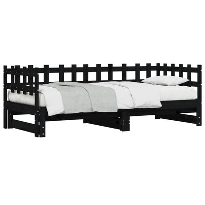 Sofá-cama de puxar 2x(80x200) cm pinho maciço preto