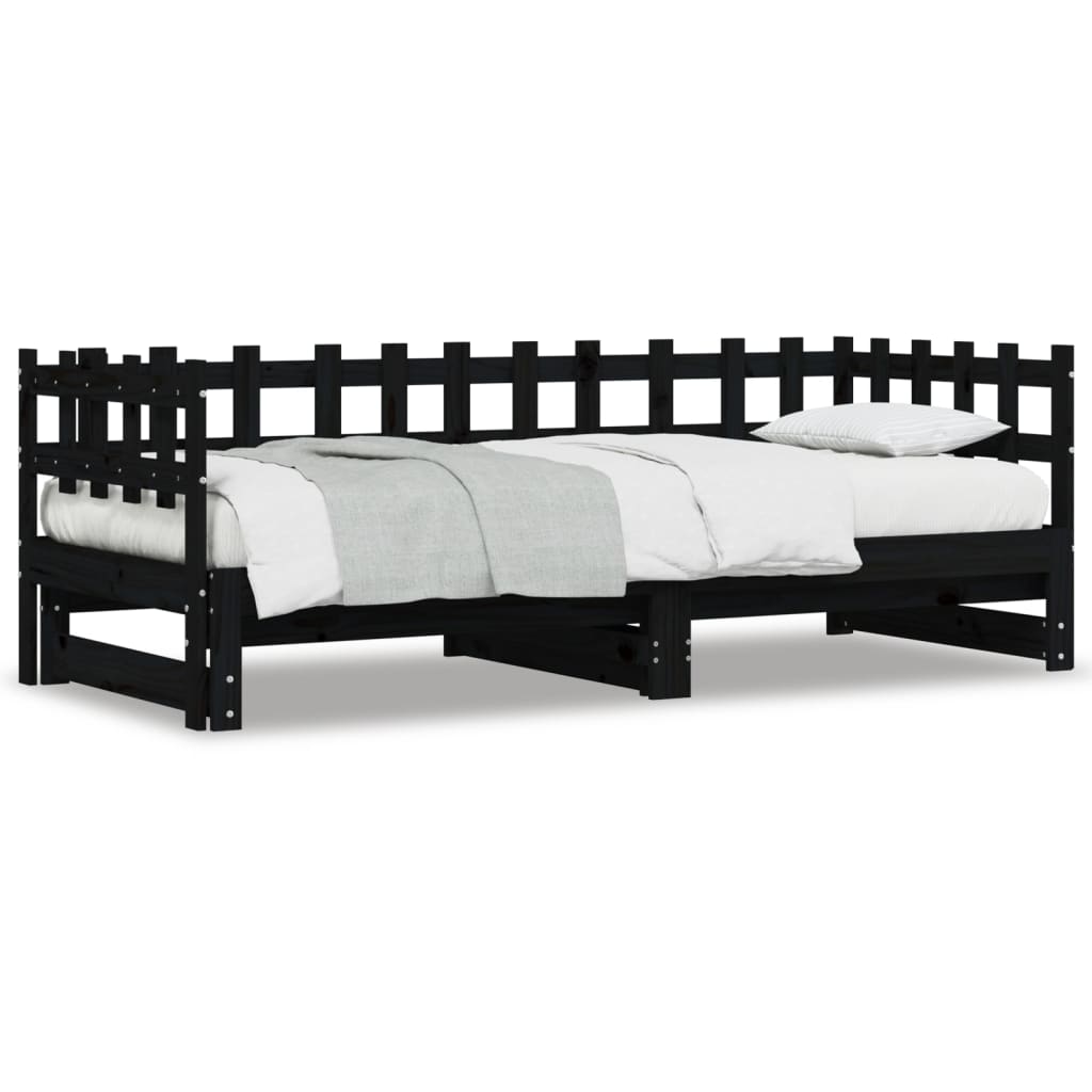 Sofá-cama de puxar 2x(80x200) cm pinho maciço preto