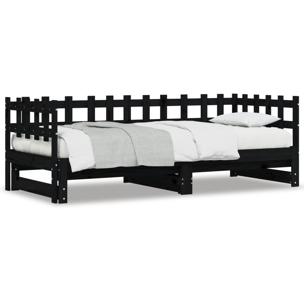 Estrutura sofá-cama de puxar 2x(90x190) cm pinho maciço preto