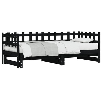 Estrutura sofá-cama de puxar 2x(90x190) cm pinho maciço preto