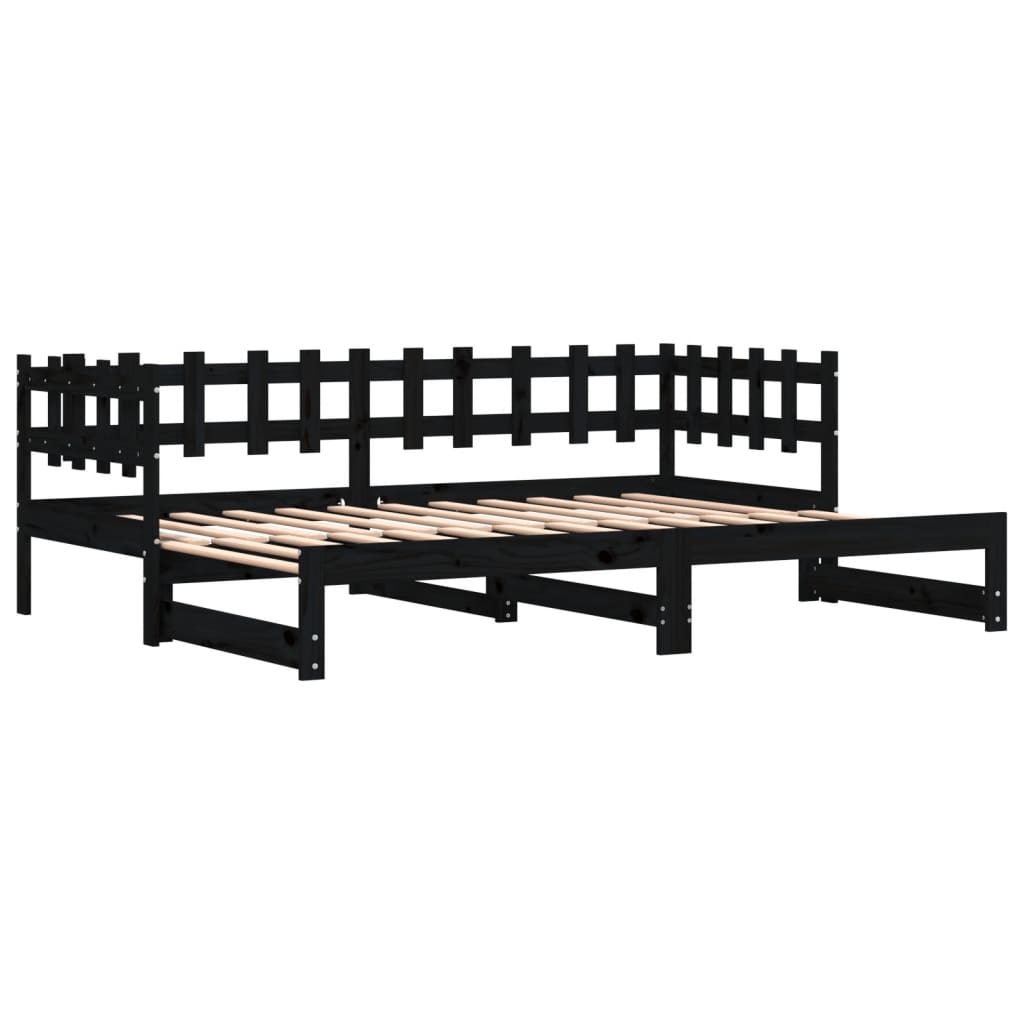 Estrutura sofá-cama de puxar 2x(90x190) cm pinho maciço preto