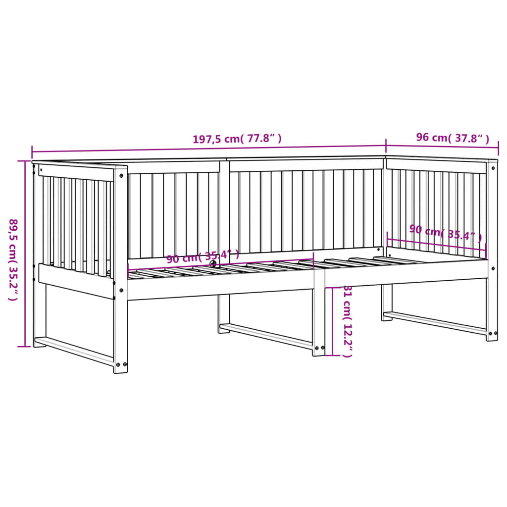 Sofá-cama 90x190 cm madeira de pinho maciça branco