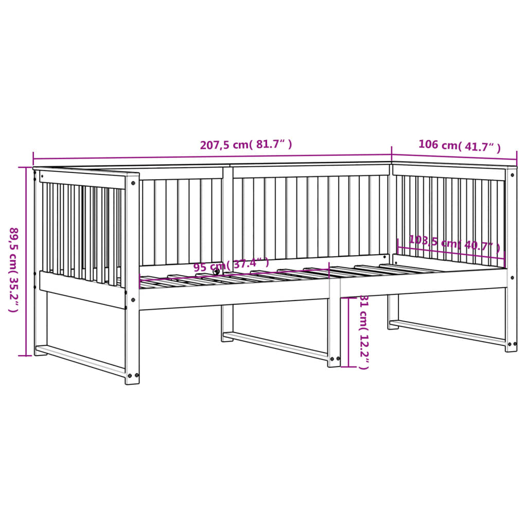 Sofá-cama 100x200 cm madeira de pinho maciça branco