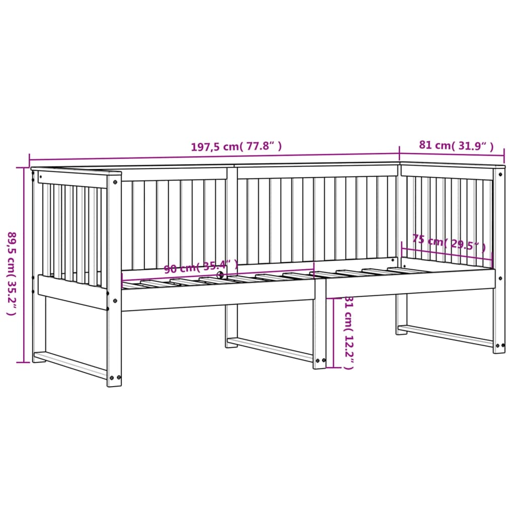 Sofá-cama 75x190 cm madeira de pinho maciça branco