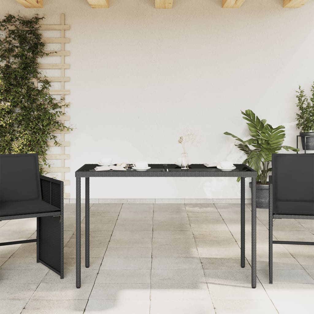 Mesa de jardim com tampo de vidro 115x54x74 cm vime PE preto