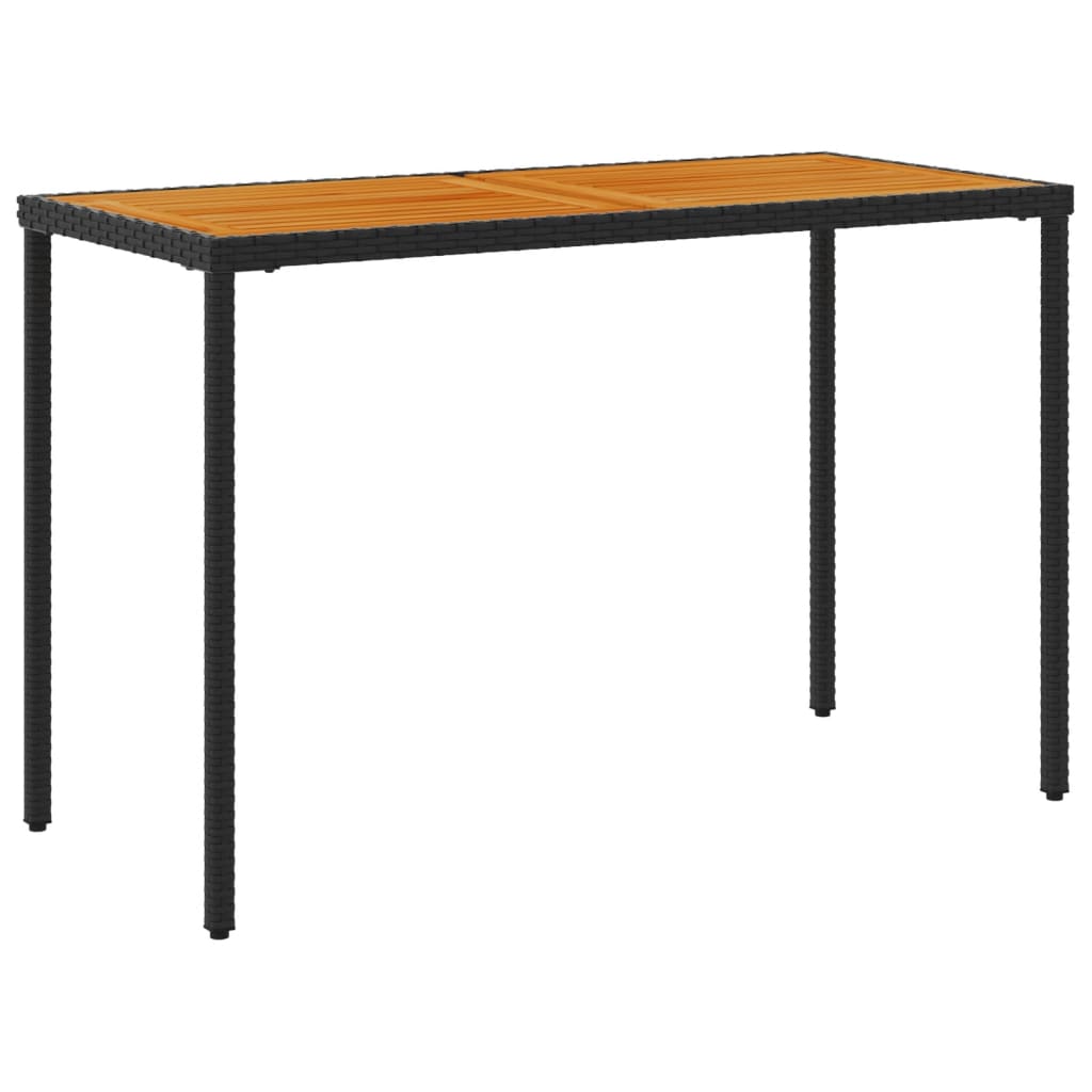 Mesa de jardim com tampo em acácia 115x54x74 cm vime PE preto