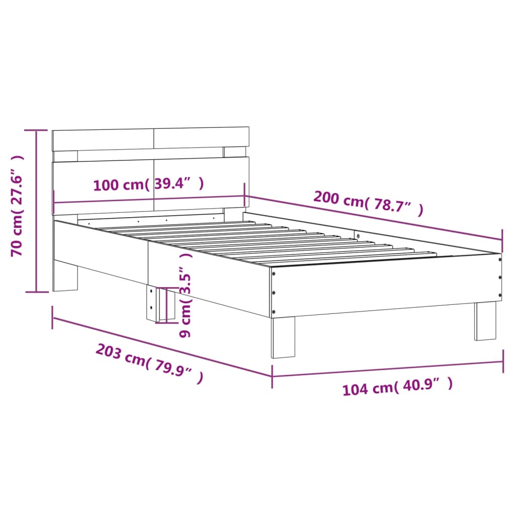 Estrutura cama c/ cabeceira 100x200 cm derivados madeira preto