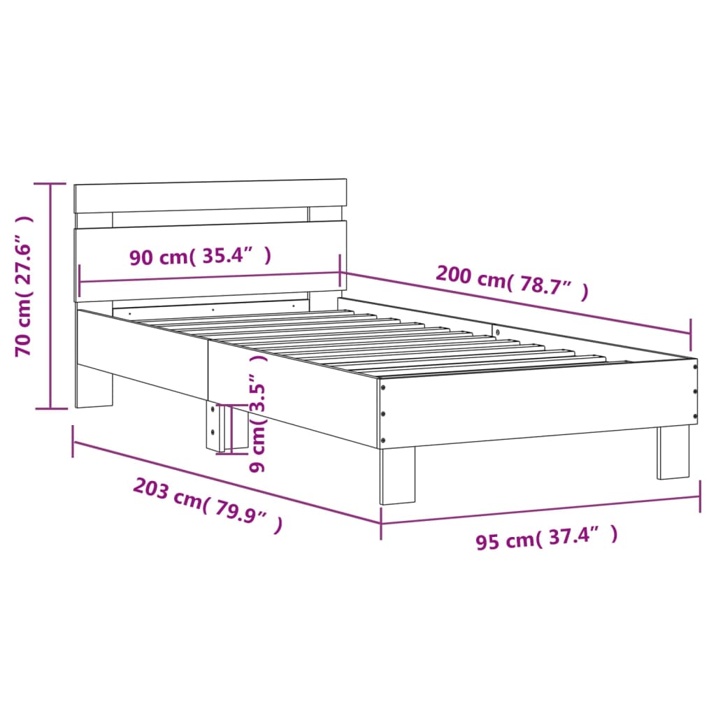 Estrutura de cama c/ cabeceira derivados madeira cinza sonoma