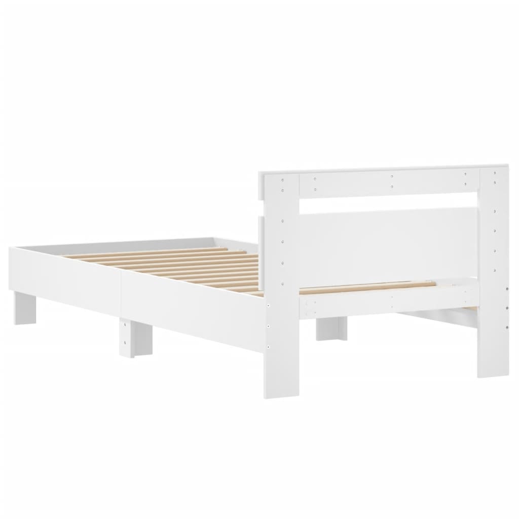 Estrutura de cama c/ cabeceira 90x190 cm deriv. madeira branco