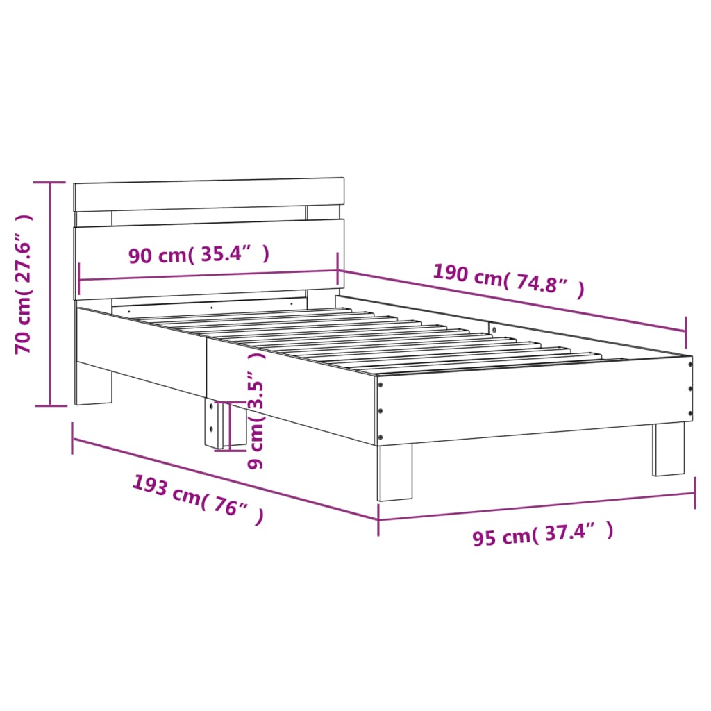 Estrutura de cama c/ cabeceira 90x190 cm deriv. madeira branco