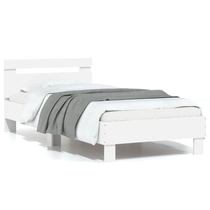 Estrutura de cama c/ cabeceira 90x190 cm deriv. madeira branco