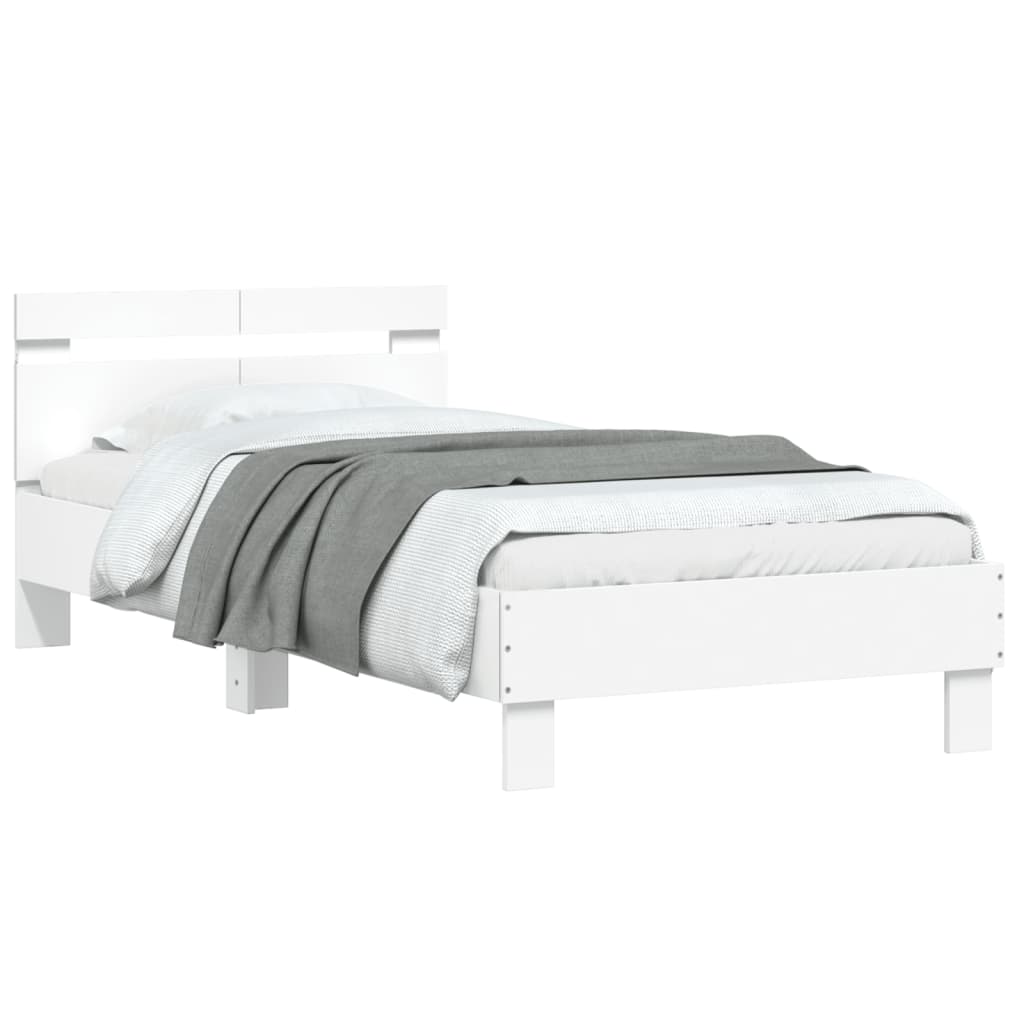 Estrutura de cama com cabeceira e luzes LED 100x200 cm branco